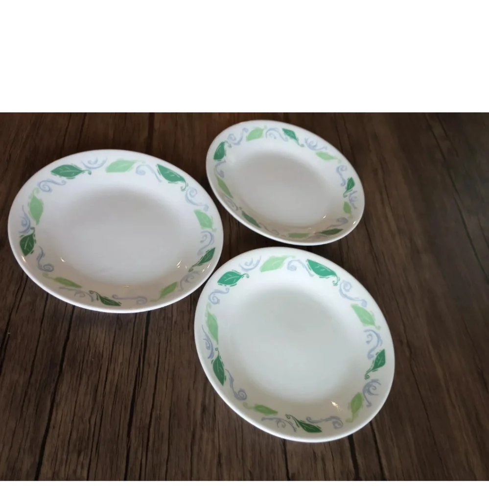 Corelle Spearmint Bread Plates White Green Leaves Blue Scrolls 6.75